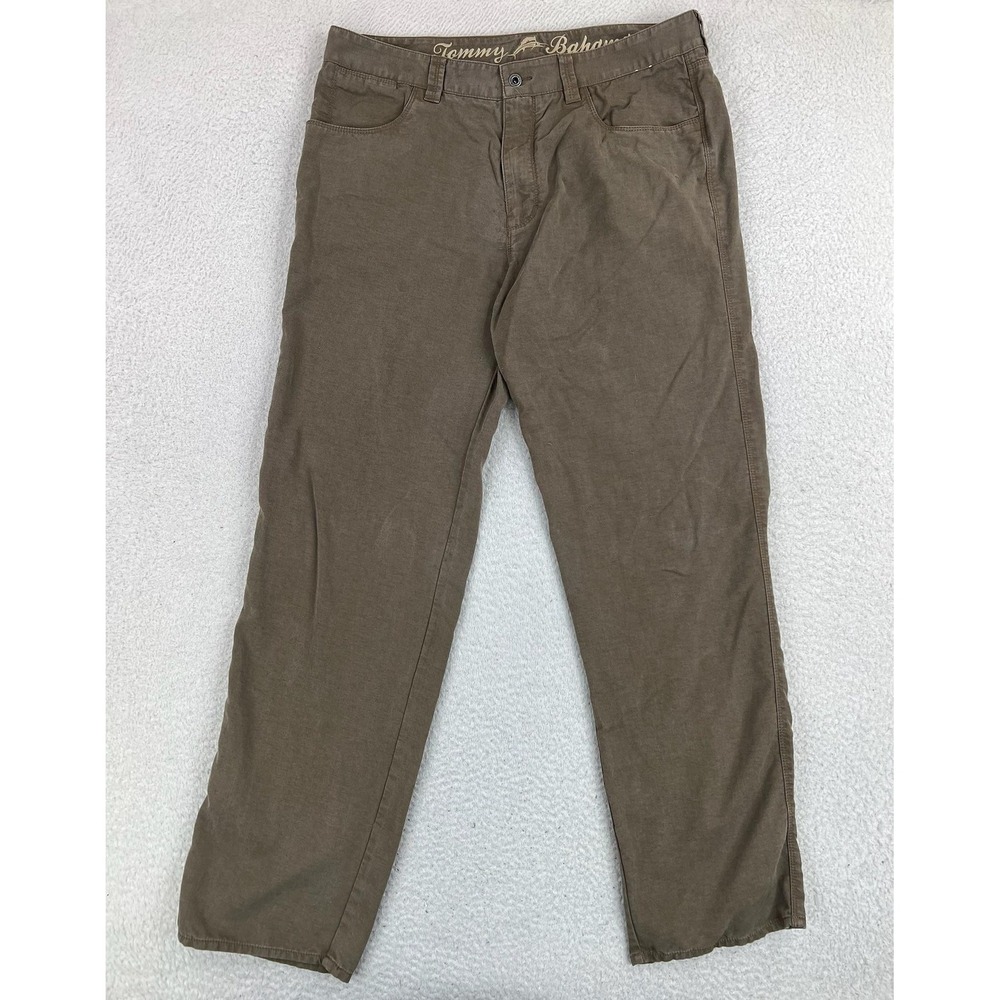 Tommy Bahama Pants Mens 34x32 Brown Relaxed Fit Lyocell Cotton Chino Casual